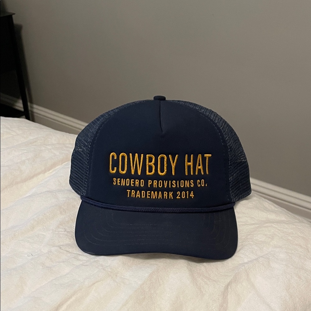Cowboy Hat Embroidered Trucker Cap - Navy